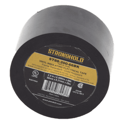 Cinta Eléctrica STRONGHOLD Para Aislar, de PVC, Trabajo Pesado Eléctrico (UV, abrasión, aceite, corrosión), Grosor 0.21 mm (8.5 mil), Ancho 50 mm, y 20 m Largo, Uso Int./Ext., Color Negro. Superior a cinta Super 33 