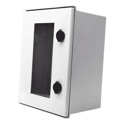 Gabinete de Poliéster IP65 Puerta Transparente, Uso en Intemperie (300 x 400 x 200 mm) con Placa Trasera Interior de Plástico (Incluye Chapa y Llave).