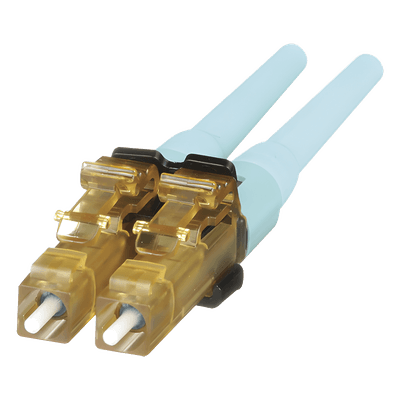 Conector de Fibra Óptica LC Duplex OptiCam, Multimodo 50/125 OM3/OM4, Pre-pulido, Color Aqua