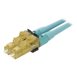 Conector de Fibra Óptica LC Duplex OptiCam, Multimodo 50/125 OM3/OM4, Pre-pulido, Color Aqua