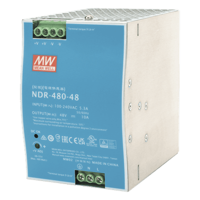 Fuente de Poder Industrial de 480W, salida 48 Vcc, para montaje en riel Din