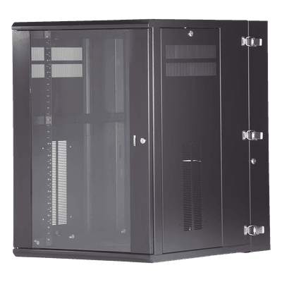 Gabinete PanZone de Montaje en Pared, de 19in, Puerta con Ventana de Seguridad, 18 UR, 762mm de Profundidad, Color Negro