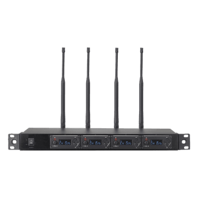 Receptor UHF para 4 micrófonos inalámbricos / Pantalla LCD de cristal liquido 