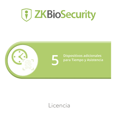 Licencia para ZKBiosecurity permite gestionar hasta 5 dispositivos para tiempo y asistencia