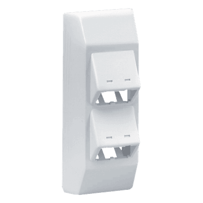 Soporte Con 4 Puertos Mini-Com, Con Bisagras de Instalación a Presión, Para Canaletas T45, Material PVC Rígido, Color Blanco Mate