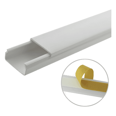 Canaleta blanca de PVC auto extinguible, sin división, 20 x 10 mm, tramo de 6 pies, con cinta adhesiva (5101-21262) 