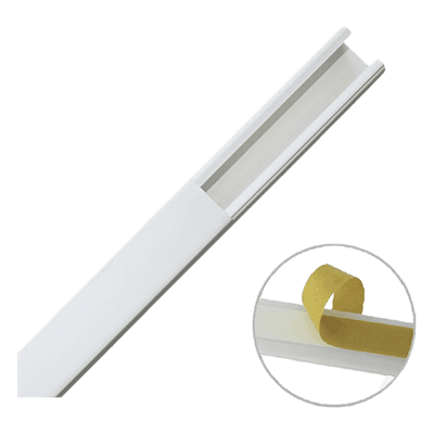 Canaleta color blanco de PVC auto extinguible de una vía, 20 x 17 mm tramo 6 pies, con cinta adhesiva (5201-21252)