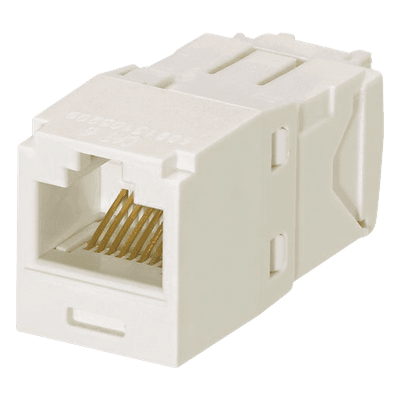 Conector Jack RJ45 Estilo TG, Mini-Com, Categoría 6A, de 8 Posiciones y 8 Cables, Color Blanco Mate