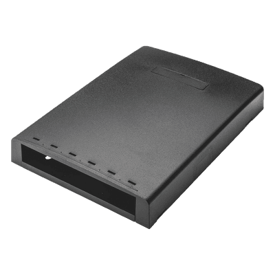 Caja de Montaje en Superficie, Con Accesorio para Resguardo de Fibra Óptica, Para 6 Módulos Mini-Com, Color Negro