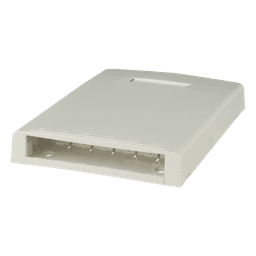 Caja de Montaje en Superficie, con Accesorio para Resguardo de Fibra Óptica, para 6 Módulos Mini-Com, Color Blanco Mate