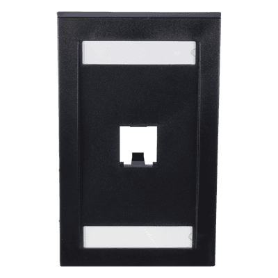 Placa de Pared Vertical Ejecutiva, Salida de 1 Puerto Mini-Com, Con Espacios Para Etiquetas, Color Negro