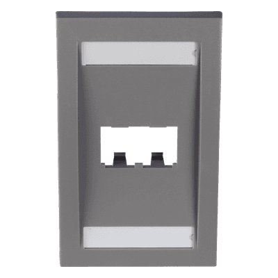 Placa de Pared Vertical Ejecutiva, Salida Para 2 Puertos Mini-Com, Con Espacios Para Etiquetas, Color Gris