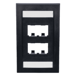 Placa de Pared Vertical Ejecutiva, Salida de 4 Puertos Mini-Com, Con Espacios Para Etiquetas, Color Negro