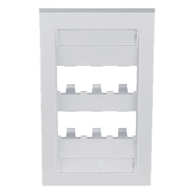 Placa de Pared Vertical Ejecutiva, Salida Para 6 Puertos Mini-Com, Con Espacios Para Etiquetas, Color Blanco