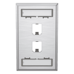 Placa de Pared Vertical / Acero Inoxidable Grado 304 / 2 Puertos Mini-Com / 2.75 x 4.5 in / Espacios para Etiquetas