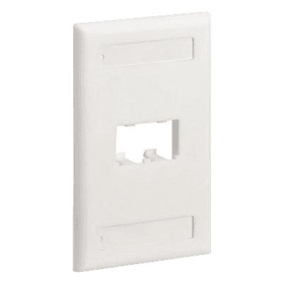 Placa de Pared Vertical Clásica, Salida Para 2 Puertos Mini-Com, Con Espacios Para Etiquetas, Color Blanco