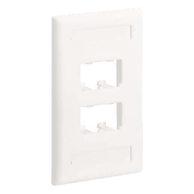 Placa de Pared Vertical Clásica, Salida Para 4 Puertos Mini-Com, Con Espacios Para Etiquetas, Color Blanco Mate