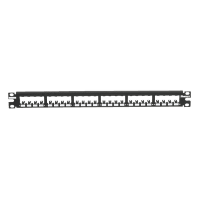 Panel de Parcheo Modular Mini-Com (Sin Conectores), Plano, Totalmente Blindado, de 24 Puertos, 1UR