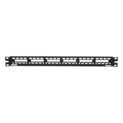 Panel de Parcheo Modular Mini-Com (Sin Conectores), Plano, Totalmente Blindado, de 24 Puertos, 1UR