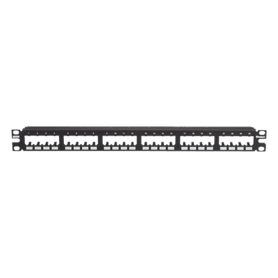 Panel de Parcheo Modular Mini-Com (Sin Conectores), Plano de Instalación al Ras, Sin Blindaje, de 24 Puertos, 1UR