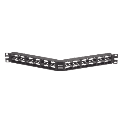 Panel de Parcheo Modular Mini-Com (Sin Conectores), Angulado, Sin Blindaje, Alta Densidad, de 48 Puertos, 1UR