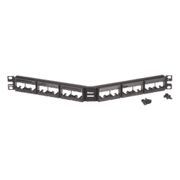 Panel de Parcheo Modular Mini-Com (Sin Conectores), Angulado, Sin Blindaje, Con Etiqueta y Cubierta, de 24 Puertos, 1UR