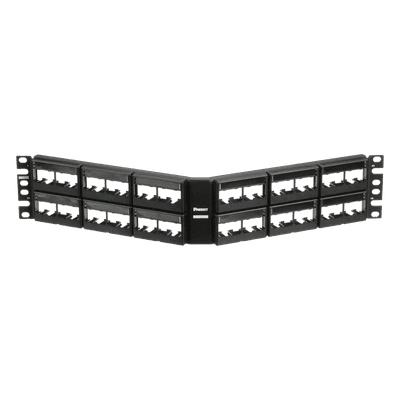 Panel de Parcheo Modular Mini-Com (Sin Conectores), Angulado, Sin Blindaje, Con Etiqueta y Cubierta, de 48 Puertos, 2UR