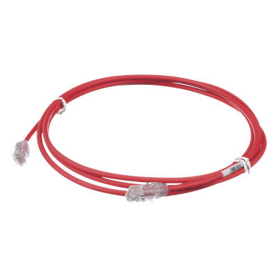 Cable de Parcheo UTP Cat6A, CM/LSZH, Diámetro Reducido (28AWG), Color Rojo, 2.13 Metros (7 Pies)