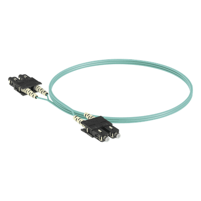 Jumper de Fibra Optica Multimodo 50/125 OM3, SC-SC Duplex, OFNR (Riser), Color Aqua, 2 Metros (6.56 Pies)