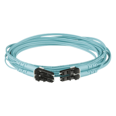 Jumper de Fibra Optica Multimodo 50/125 OM4, LC-LC Duplex, OFNR (Riser), Color Aqua, 1 Metro (3.28 Pies)