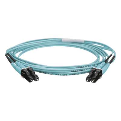 Jumper de Fibra Optica Multimodo 50/125 OM4, LC-LC Duplex, OFNR (Riser), Color Aqua, 2 Metros (6.56 Pies)
