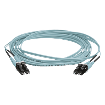 Jumper de Fibra Optica Multimodo 50/125 OM4, LC-LC Duplex, OFNR (Riser), Color Aqua, 20 Metros (65.62 Pies)