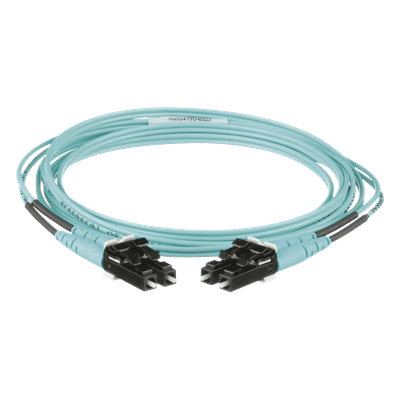 Jumper de Fibra Optica Multimodo 50/125 OM3, LC-LC Duplex, OFNR (Riser), Color Aqua, 2 Metros (6.56 Pies)