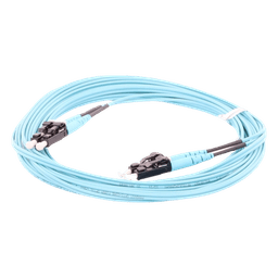 Jumper de Fibra Optica Multimodo 50/125 OM3, LC-LC Duplex, OFNR (Riser), Color Aqua, 5 Metros (16.40 Pies)