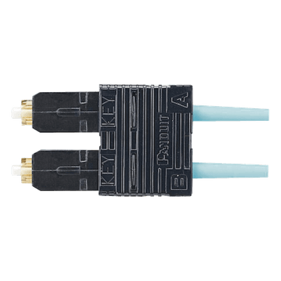 Conector de Fibra Óptica SC Duplex OptiCam, Multimodo 50/125 OM3/OM4, Pre-pulido, Color Aqua