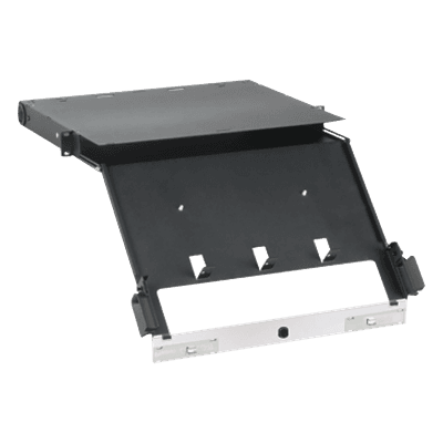 Panel de Distribución de Fibra Óptica, Acepta 4 Placas FAP o FMP, Bandeja Deslizable e Inclinable Hacia Abajo, Hasta 96 Fibras, Color Negro, 1UR