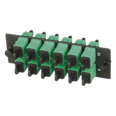 Placa Acopladora de Fibra Optica FAP, Con 12 Conectores SC/APC (12 Fibras), Para Fibra Monomodo OS1/OS2, Color Verde