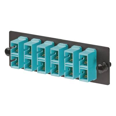 Placa Acopladora de Fibra Optica FAP, Con 6 Conectores SC Duplex (12 Fibras), Para Fibra Multimodo OM3/OM4, Color Aqua