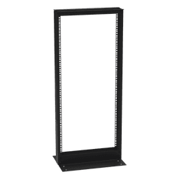 Rack de 2 Postes (Doble Perforación), Estándar 19", 24 Unidades, Fabricado en Acero, Base "L" para Anclar a Piso.
