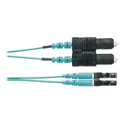 Jumper de Fibra Optica Multimodo 50/125 OM4, LC-SC Duplex, OFNR (Riser), Color Aqua, 3 Metros (9.84 Pies)