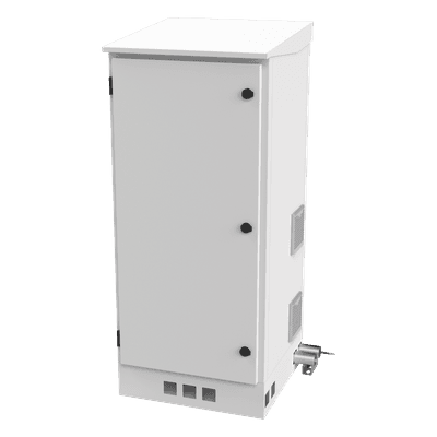 Gabinete de Piso para Exterior con Ventiladores y Termostato con Rack de 19" de 16 U + Espacio para Baterías, Se envía el Gabinete Armado.