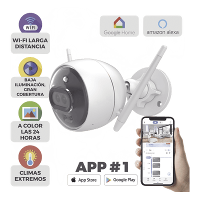 Bala IP 2 Megapíxel / Wi-Fi  / Doble Lente / COLORES EN OSCURIDAD / Deteccion de Personas o Vehículos  / Cruce de Línea / Intrusión a un área / Audio de dos vías / Luz Estroboscópica / Sirena / MicroSD