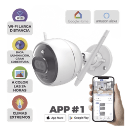 Bala IP 2 Megapíxel / Wi-Fi  / Doble Lente / COLORES EN OSCURIDAD / Deteccion de Personas o Vehículos  / Cruce de Línea / Intrusión a un área / Audio de dos vías / Luz Estroboscópica / Sirena / MicroSD