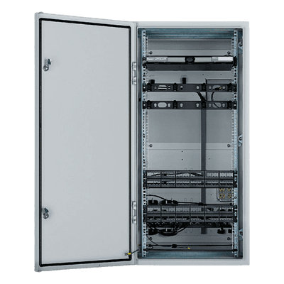 Gabinete Industrial Preconfigurado de Montaje en Pared, Fabricado en Acero Bajo en Carbono, Protección NEMA 4/12 IP66, de 26 UR, Color Gris