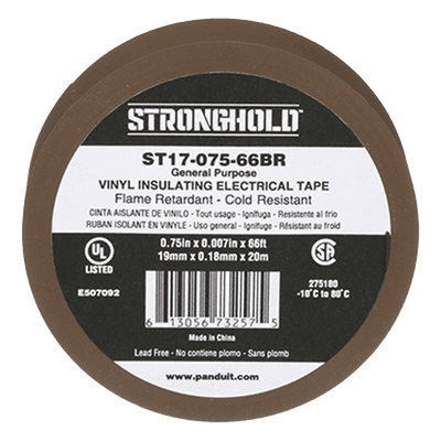Cinta Eléctrica STRONGHOLD para Aislar, de PVC, Uso General Reparación y Mantenimiento, Grosor de 0.18mm (7 mil), Ancho de 19mm, y 20.12m de Largo, Color Café