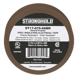 Cinta Eléctrica STRONGHOLD para Aislar, de PVC, Uso General Reparación y Mantenimiento, Grosor de 0.18mm (7 mil), Ancho de 19mm, y 20.12m de Largo, Color Café