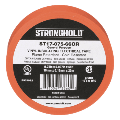 Cinta Eléctrica STRONGHOLD para Aislar, de PVC, Uso General Reparación y Mantenimiento, Grosor de 0.18mm (7 mil), Ancho de 19mm, y 20.12m de Largo, Color Naranja