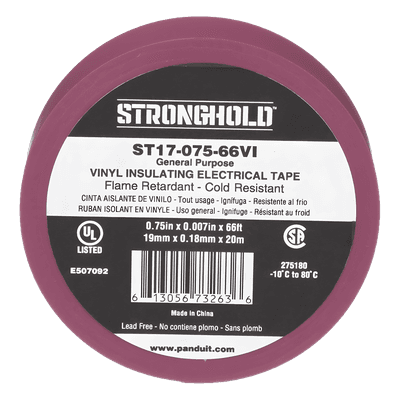 Cinta Eléctrica STRONGHOLD para Aislar, de PVC, Uso General Reparación y Mantenimiento, Grosor de 0.18mm (7 mil), Ancho de 19mm, y 20.12m de Largo, Color Violeta