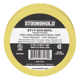 Cinta Eléctrica STRONGHOLD para Aislar, de PVC, Uso General Reparación y Mantenimiento, Grosor de 0.18mm (7 mil), Ancho de 19mm, y 20.12m de Largo, Color Amarillo