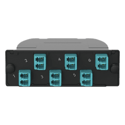 Casete OptiCom de Fibra Óptica Multimodo OM4, Con Conector MPO a 6 LC Duplex, Polaridad Método A, Pérdida de Inserción Estándar